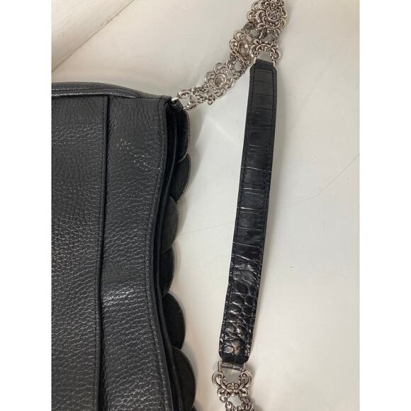 BRIGHTON SMALL BLACK LEATHER FLOWER PETAL SHOULDER BAG - Picture 15 of 16